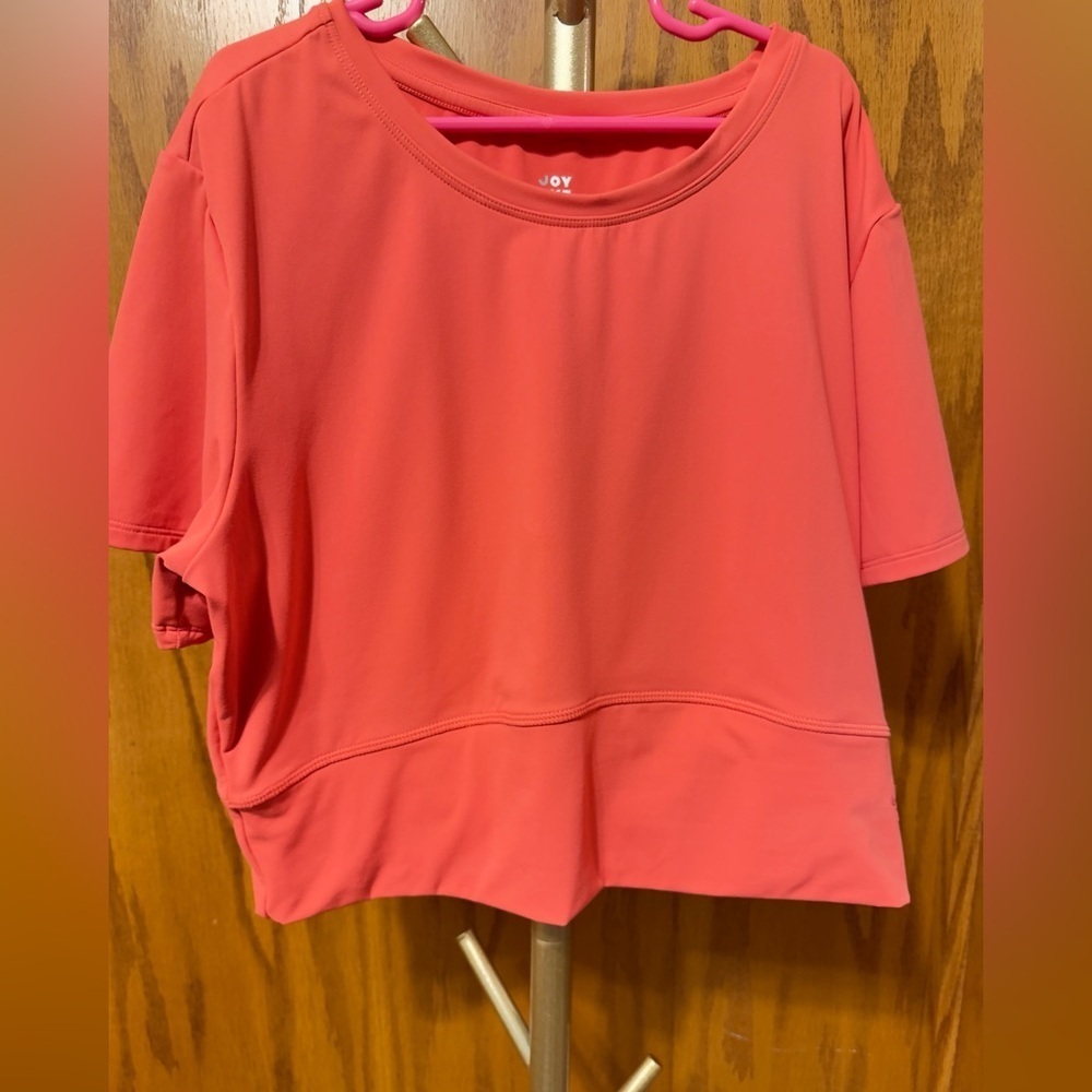 Joy Lab Women's Short Sleeve Crop Top - Coral-Size Large NWOT cross back